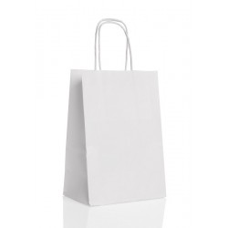 Sac Papier Kraft poignée tressée et soufflet 25X32 Blanc