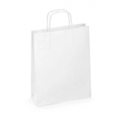 Sac Papier Kraft poignée tressée Blanc et soufflet 18*22*8