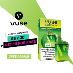 Pack Pod Jetable Vuse 800 Green Apple 20MG (20 purchased + 10 for free)